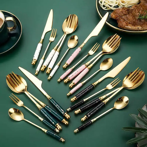 5pcs Stainless Steel Cutlery Set with Marble Handles